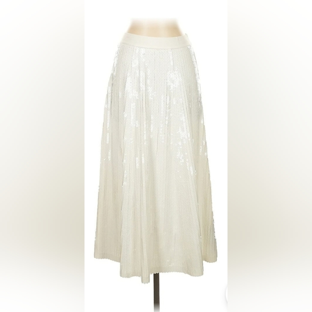 Zara White Sequin Midi Skirt